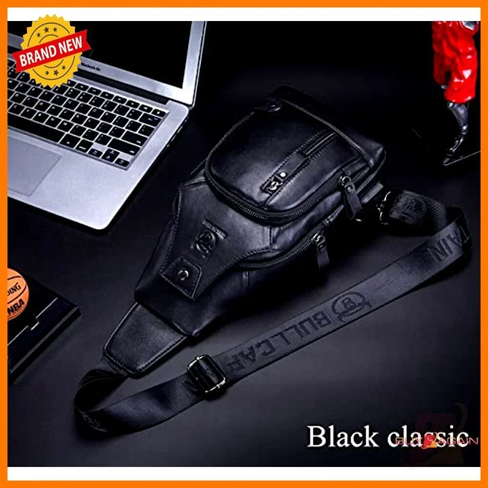 Genuine Leather Crossbody Bag with USB Charging Port, Adjustable Strap